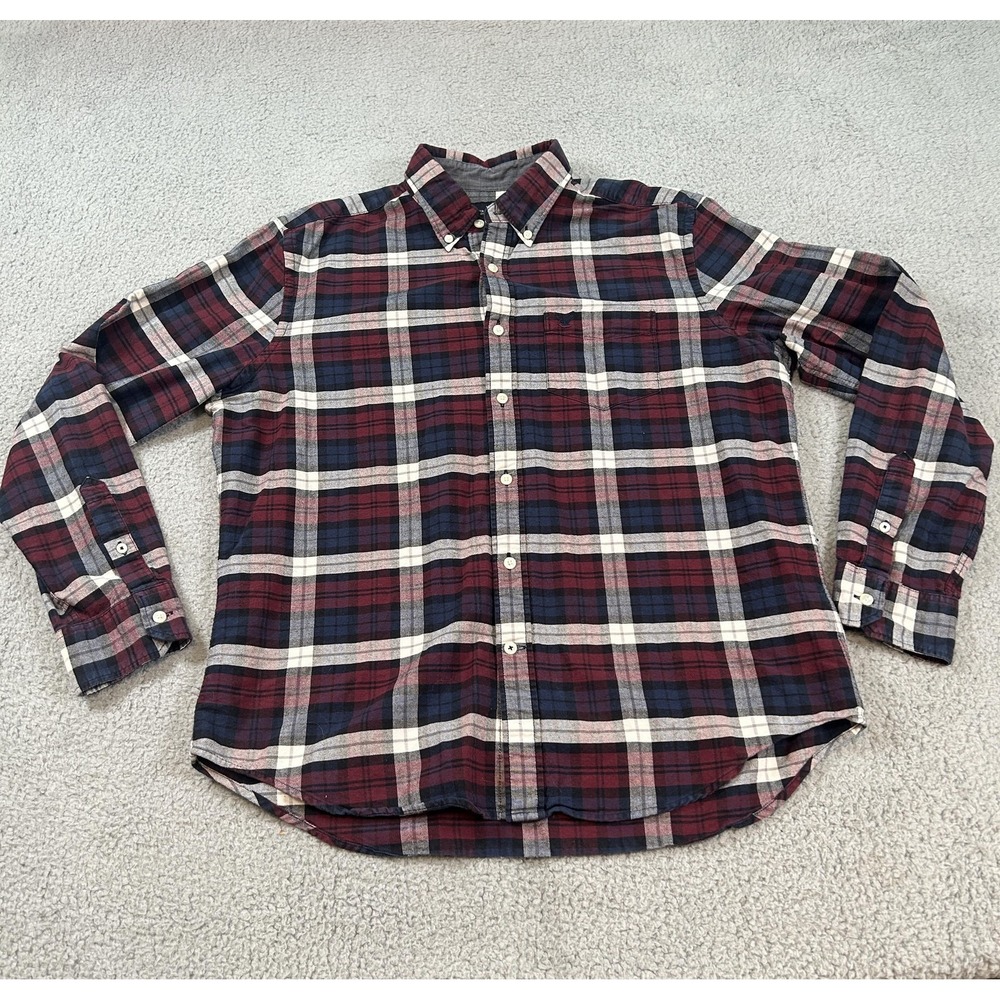 American Eagle Shirt‎ Mens Large Red Blue Plaid Button Down Casual Flannel